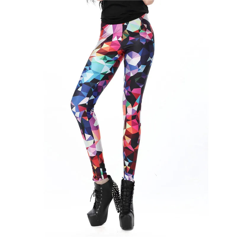 Fluorescent 3D Print Leggings - Colorful Mid-Calf Fashion Tights