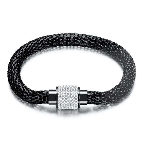 Rhinestone Stainless Steel Magnetic Clasp Bracelet - Crystal Charm Bangle