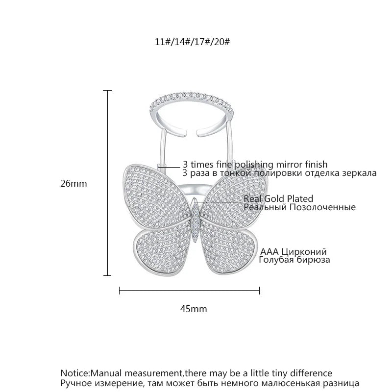 Korean Butterfly CZ Ring - Micro Paved Shining Party Jewelry
