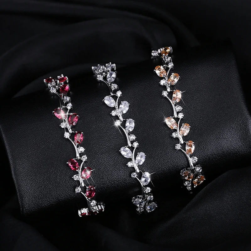 Austrian Crystal Rhinestone Bangle - White Gold Tone Statement Bracelet