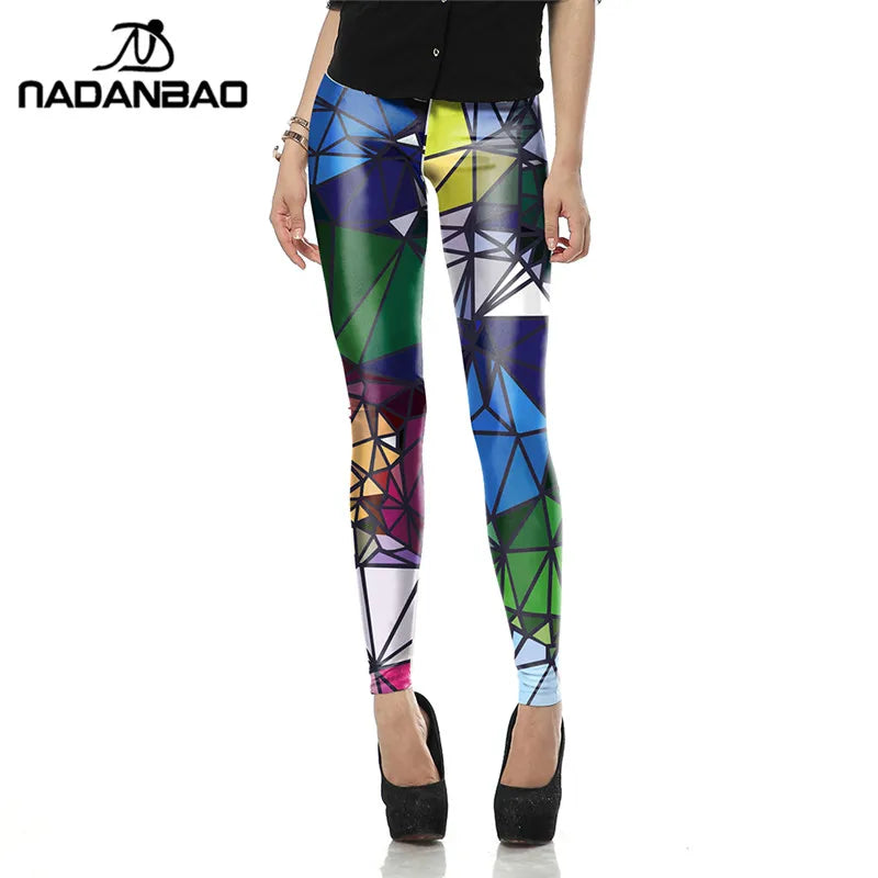 Fluorescent 3D Print Leggings - Colorful Mid-Calf Fashion Tights
