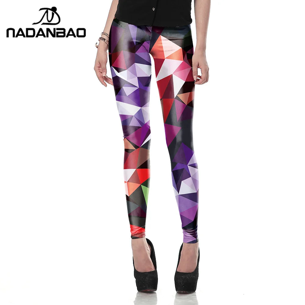 Fluorescent 3D Print Leggings - Colorful Mid-Calf Fashion Tights