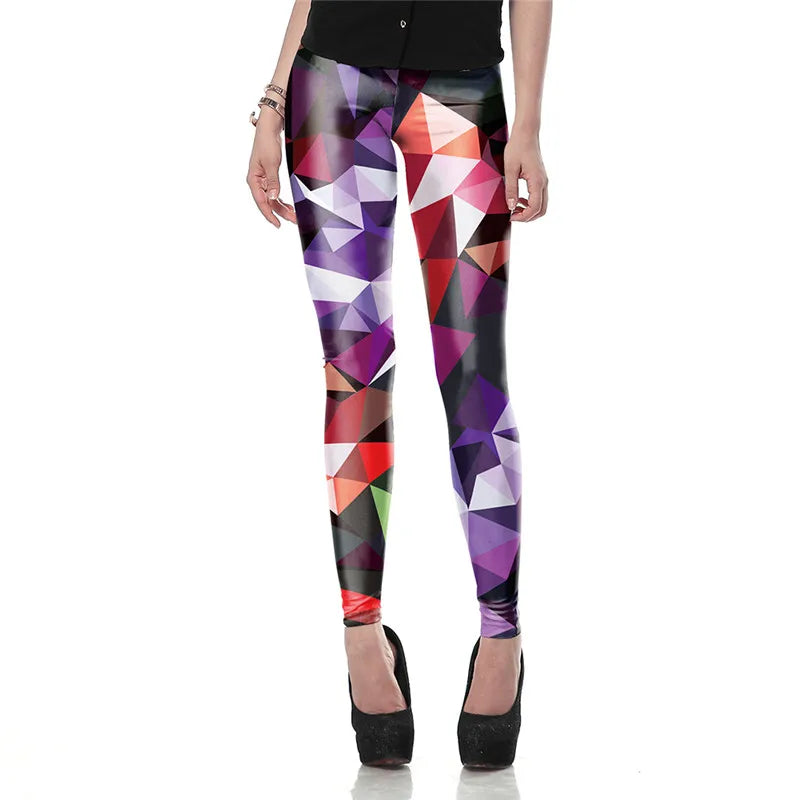 Fluorescent 3D Print Leggings - Colorful Mid-Calf Fashion Tights