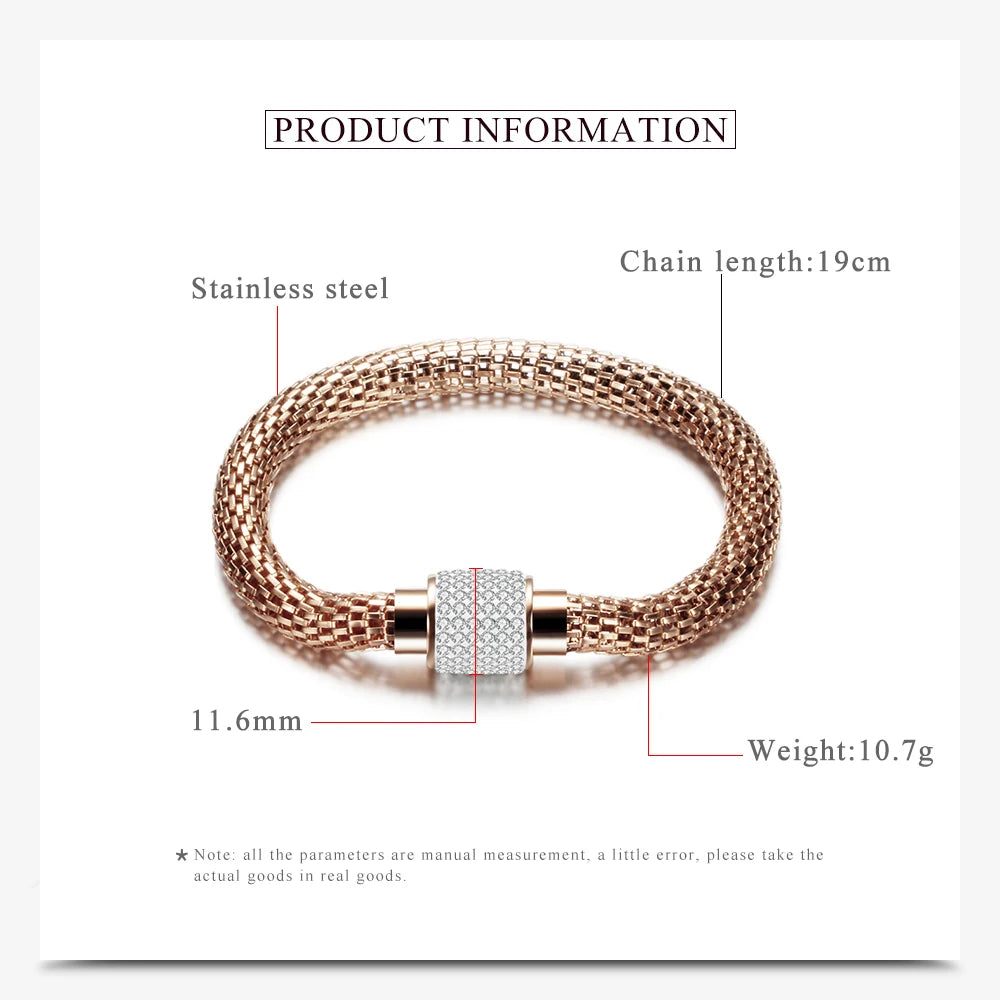 Rhinestone Stainless Steel Magnetic Clasp Bracelet - Crystal Charm Bangle