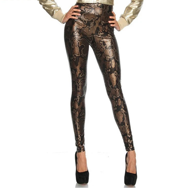 Snakeskin Faux Leather Leggings - High Waist Gothic Pencil Pants