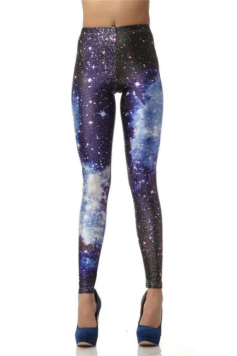Blue Galaxy 3D Print Leggings - Slim Stretch Fashion Tights