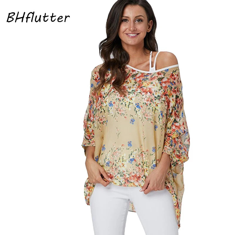 Plus Size Batwing Chiffon Blouse - Boho Loose Summer Shirt