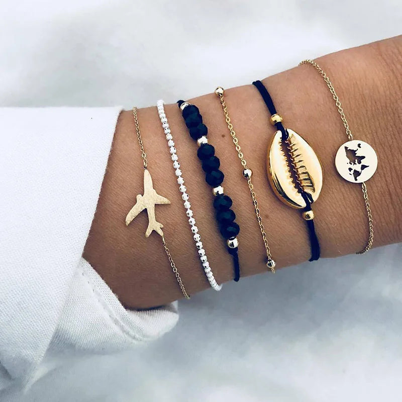 Boho Geometric Bracelet Set - Star Map Heart Charm Jewelry