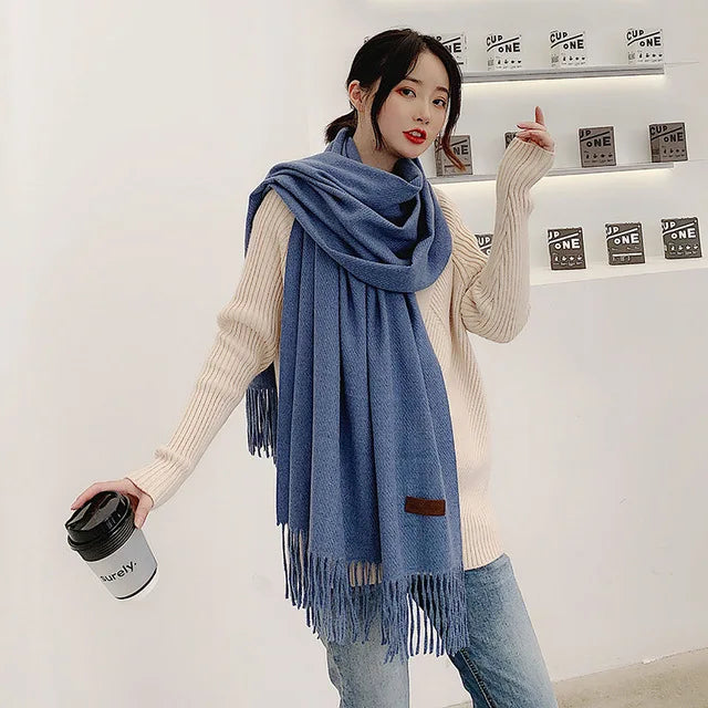 Solid Color Cashmere-Feel Winter Scarf - Soft Shawl Wrap Gift