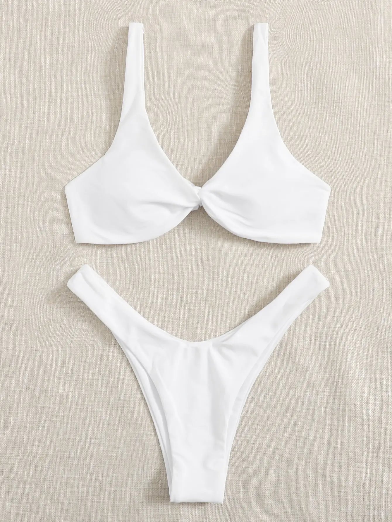 Solid Tie Brazilian Bikini Set - Low Waist High Leg Swimwear