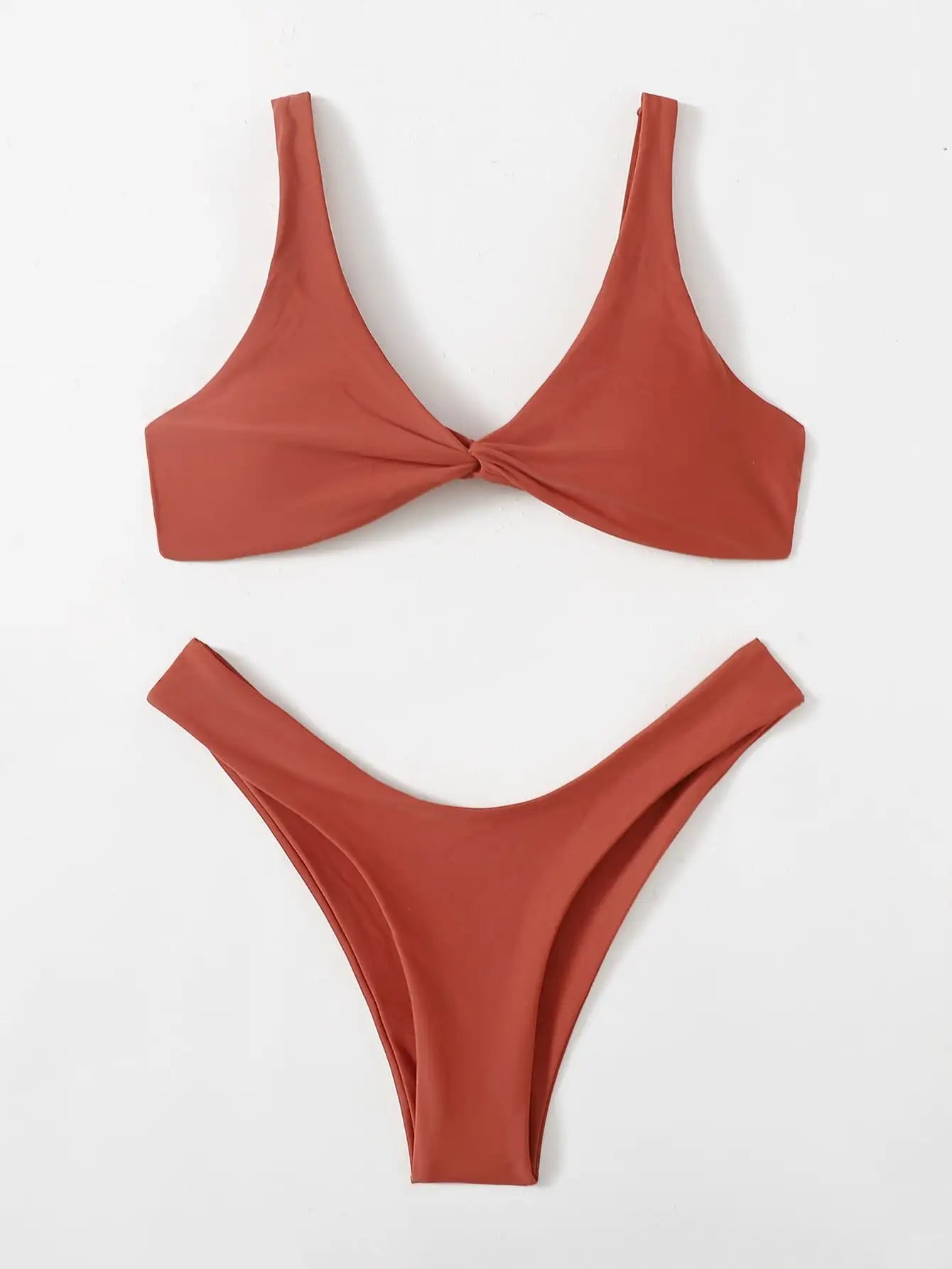 Solid Tie Brazilian Bikini Set - Low Waist High Leg Swimwear