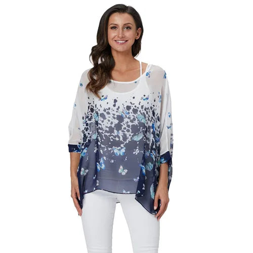 Plus Size Batwing Chiffon Blouse - Boho Loose Summer Shirt