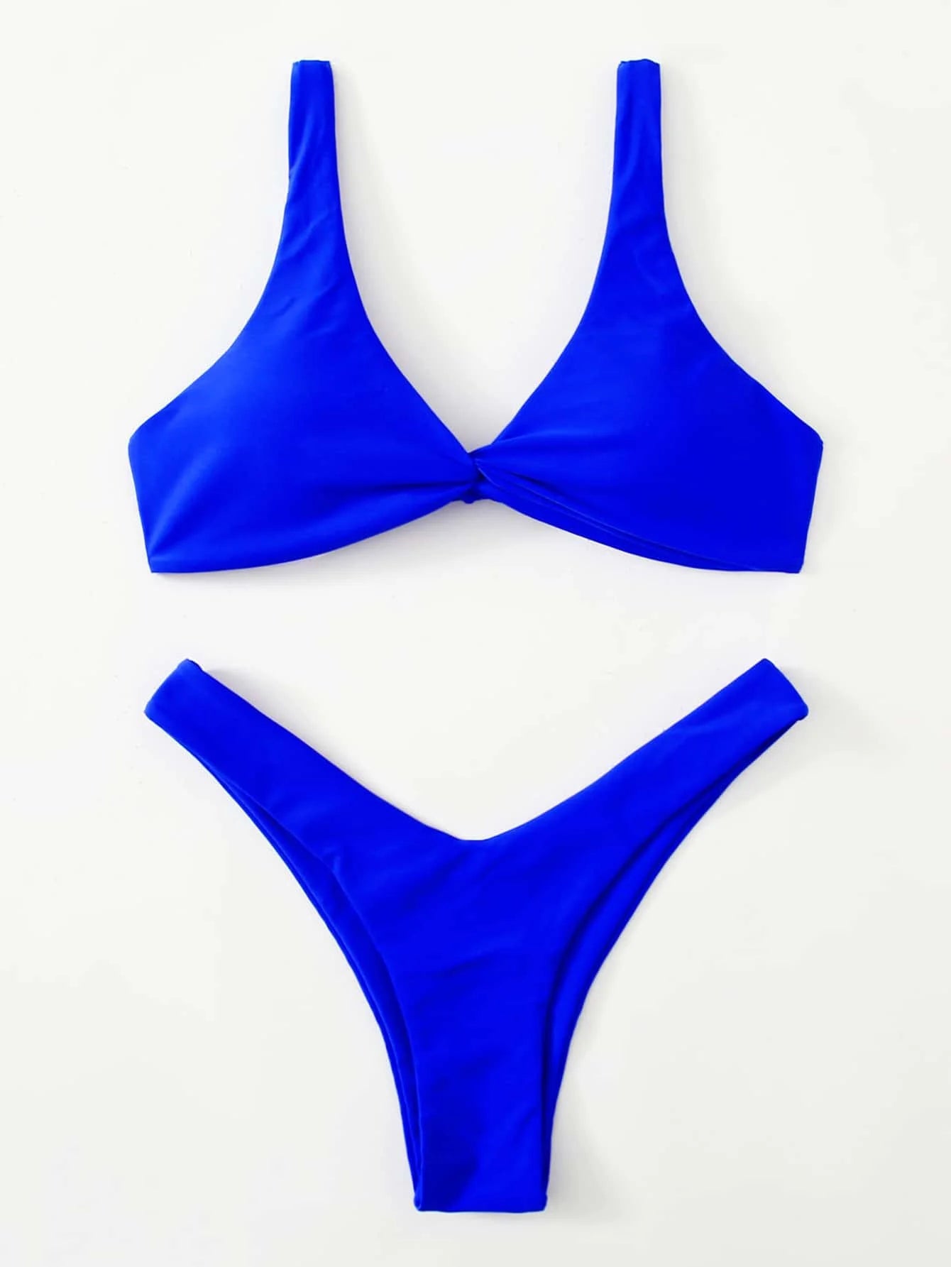 Solid Tie Brazilian Bikini Set - Low Waist High Leg Swimwear