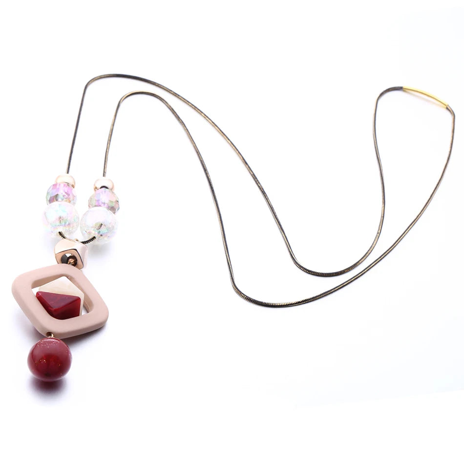Acrylic Bead Long Sweater Necklace - Fashion Pendant Jewelry Gift