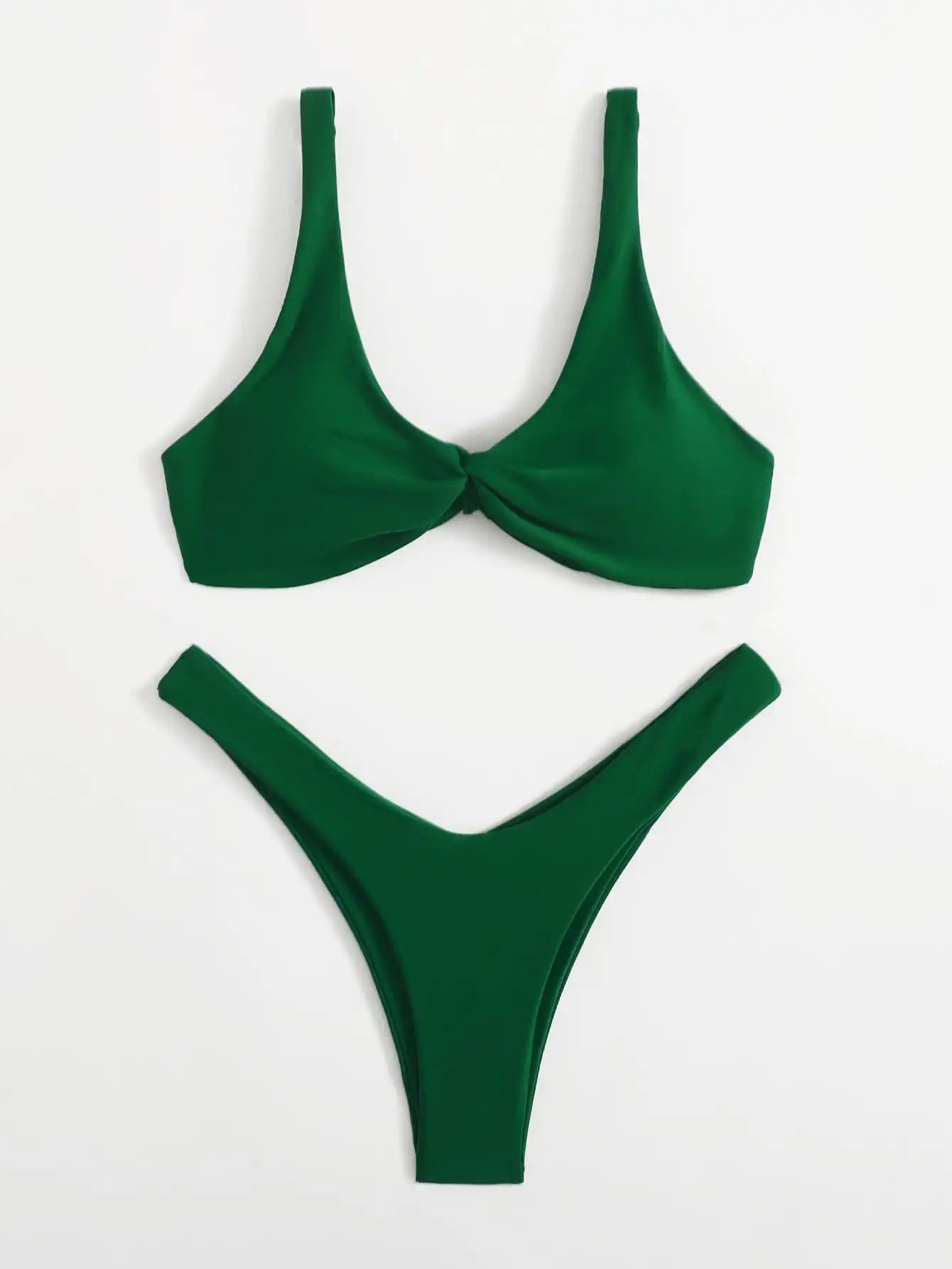 Solid Tie Brazilian Bikini Set - Low Waist High Leg Swimwear