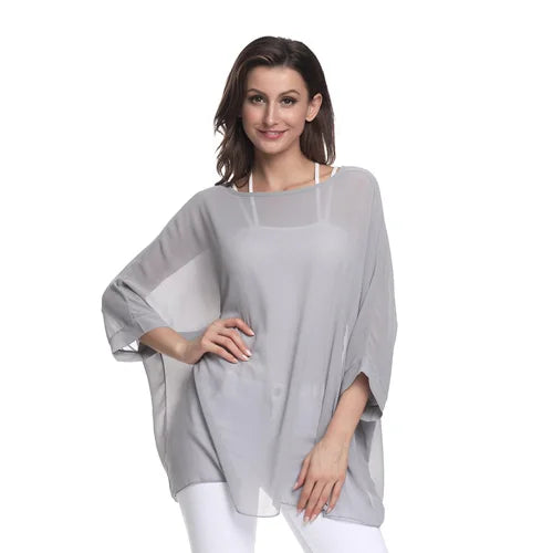 Plus Size Batwing Chiffon Blouse - Boho Loose Summer Shirt