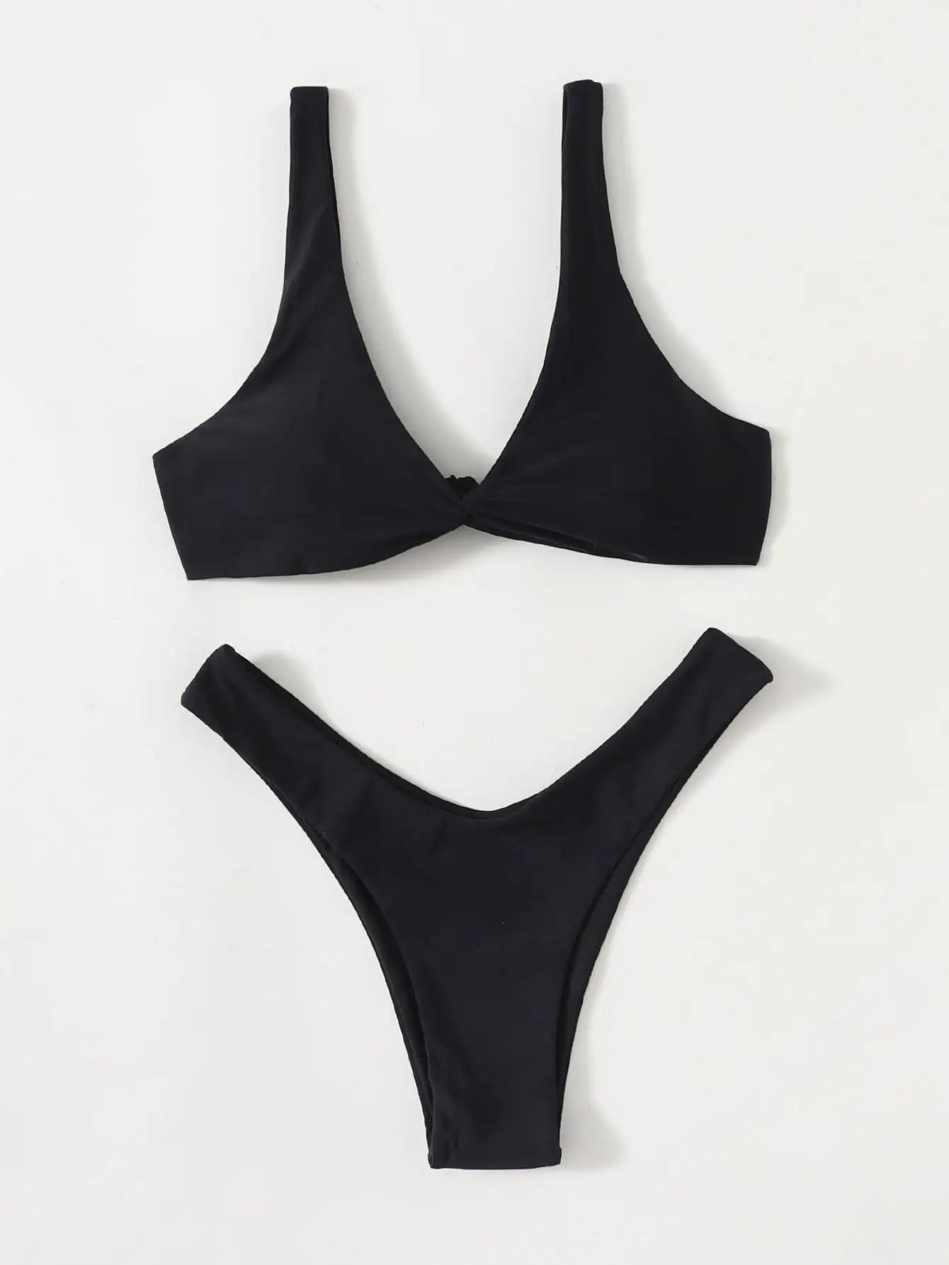Solid Tie Brazilian Bikini Set - Low Waist High Leg Swimwear