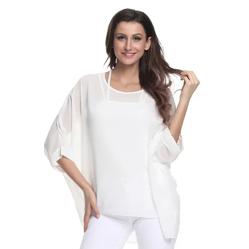 Plus Size Batwing Chiffon Blouse - Boho Loose Summer Shirt