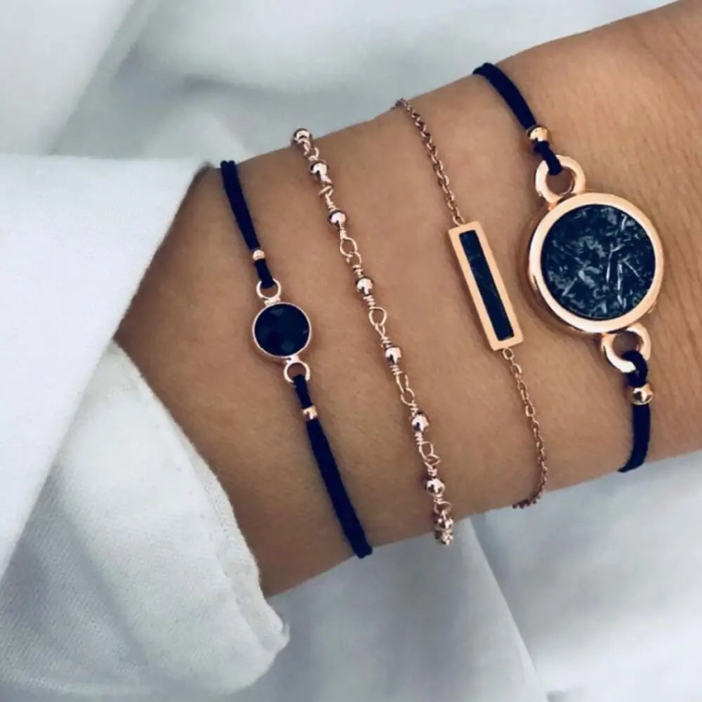 Boho Geometric Bracelet Set - Star Map Heart Charm Jewelry