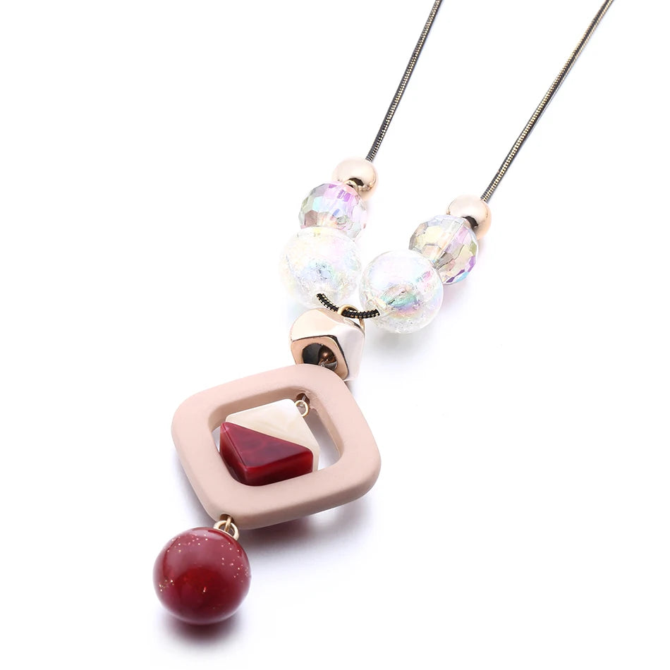 Acrylic Bead Long Sweater Necklace - Fashion Pendant Jewelry Gift