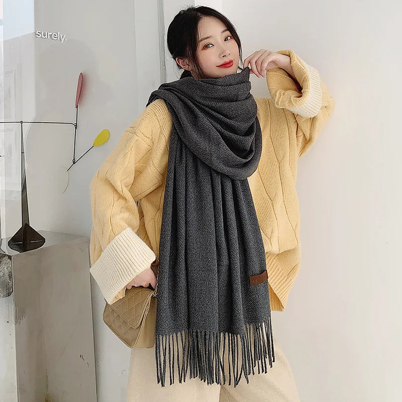 Solid Color Cashmere-Feel Winter Scarf - Soft Shawl Wrap Gift