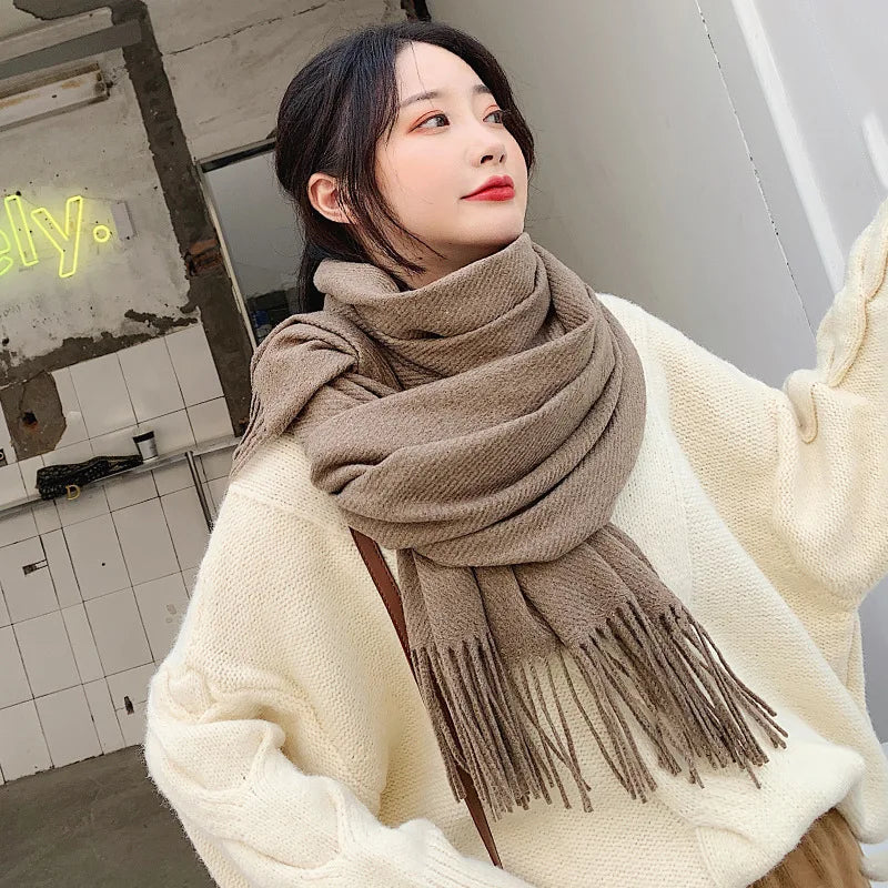 Solid Color Cashmere-Feel Winter Scarf - Soft Shawl Wrap Gift