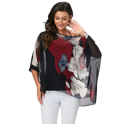 Plus Size Batwing Chiffon Blouse - Boho Loose Summer Shirt