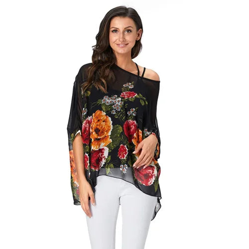 Plus Size Batwing Chiffon Blouse - Boho Loose Summer Shirt