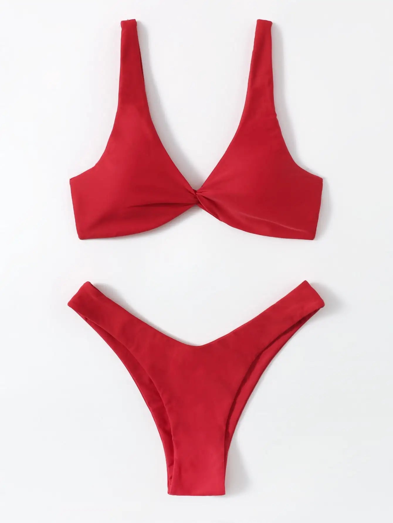 Solid Tie Brazilian Bikini Set - Low Waist High Leg Swimwear