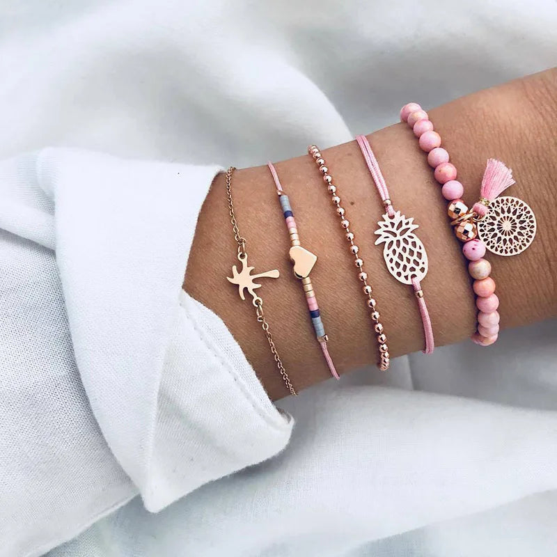 Boho Geometric Bracelet Set - Star Map Heart Charm Jewelry