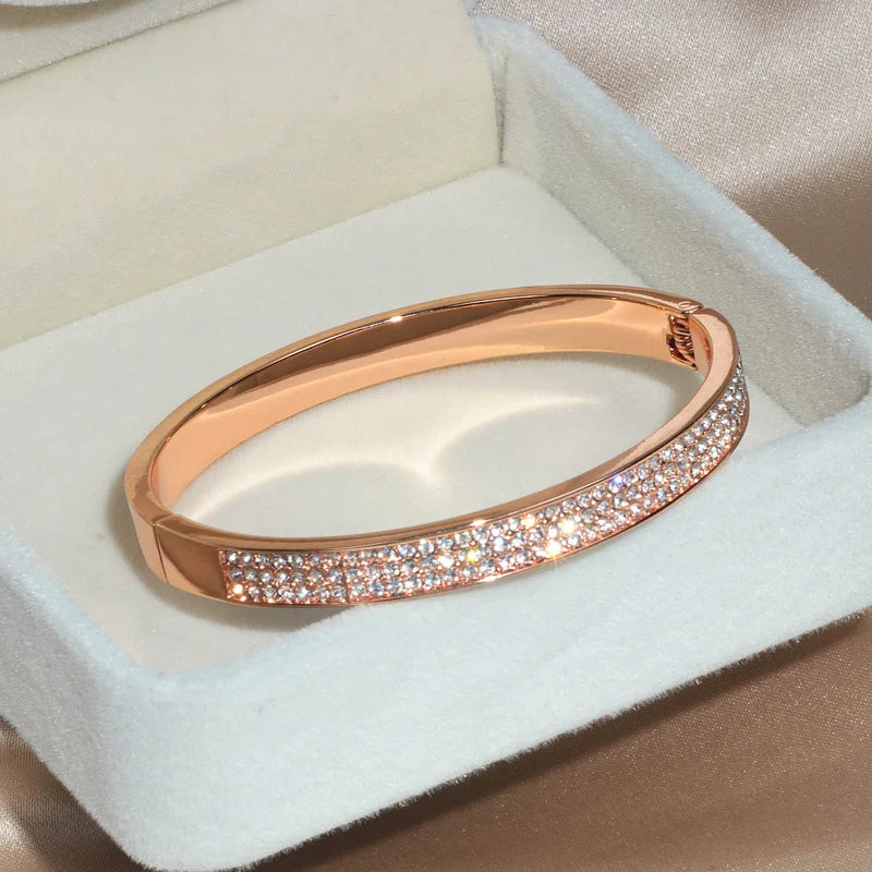 Elegant Crystal Cuff Bangle Bracelet - Gold Tone Wedding Jewelry