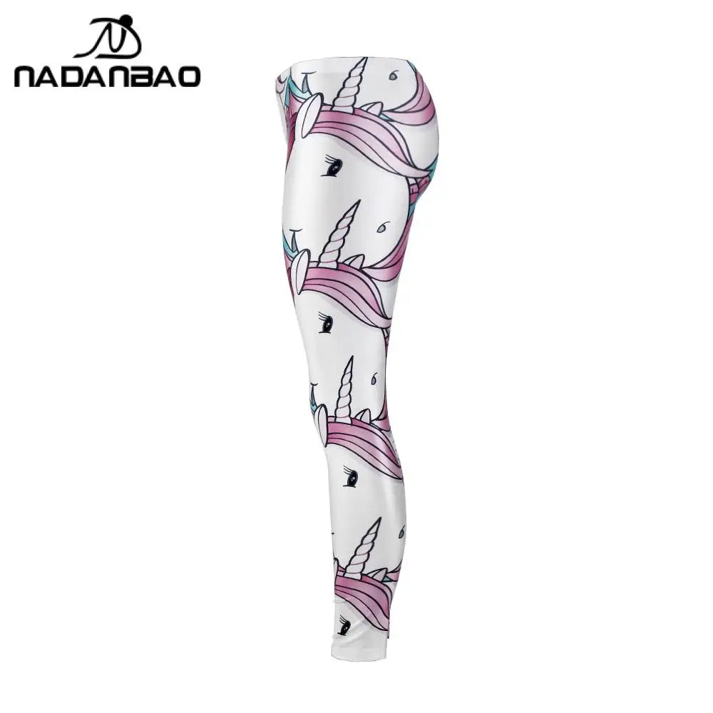 White Unicorn Print Leggings - Mid Waist Fitness and Jogging Pants