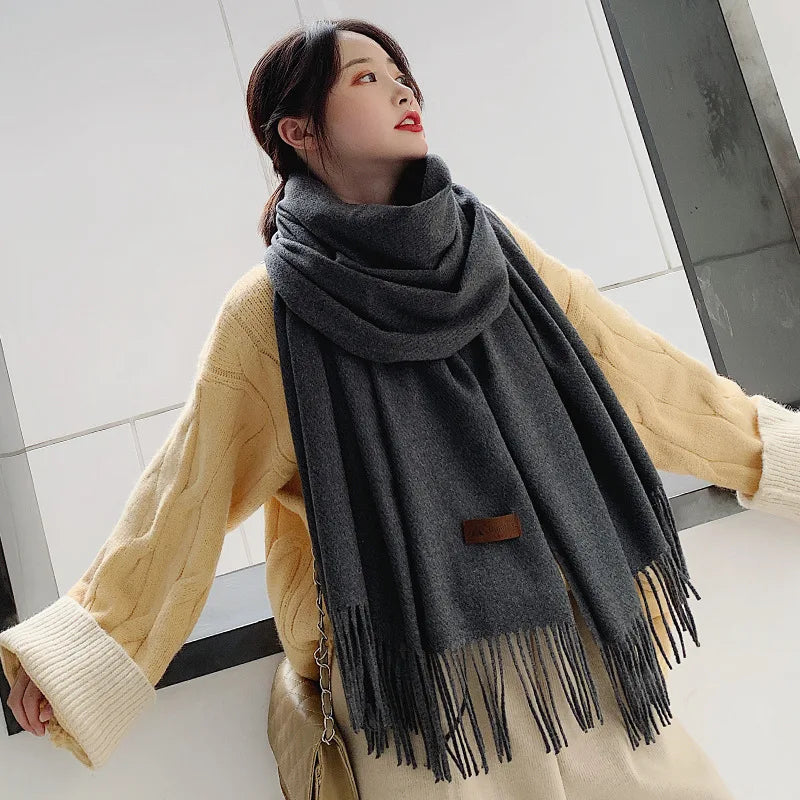 Solid Color Cashmere-Feel Winter Scarf - Soft Shawl Wrap Gift