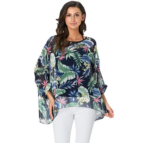 Plus Size Batwing Chiffon Blouse - Boho Loose Summer Shirt
