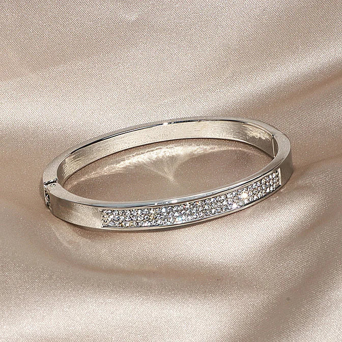 Elegant Crystal Cuff Bangle Bracelet - Gold Tone Wedding Jewelry