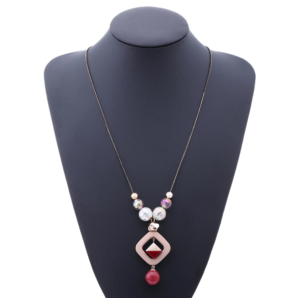 Acrylic Bead Long Sweater Necklace - Fashion Pendant Jewelry Gift