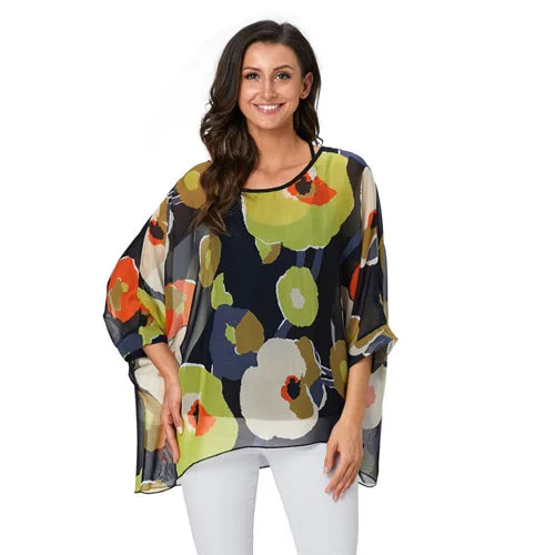Plus Size Batwing Chiffon Blouse - Boho Loose Summer Shirt