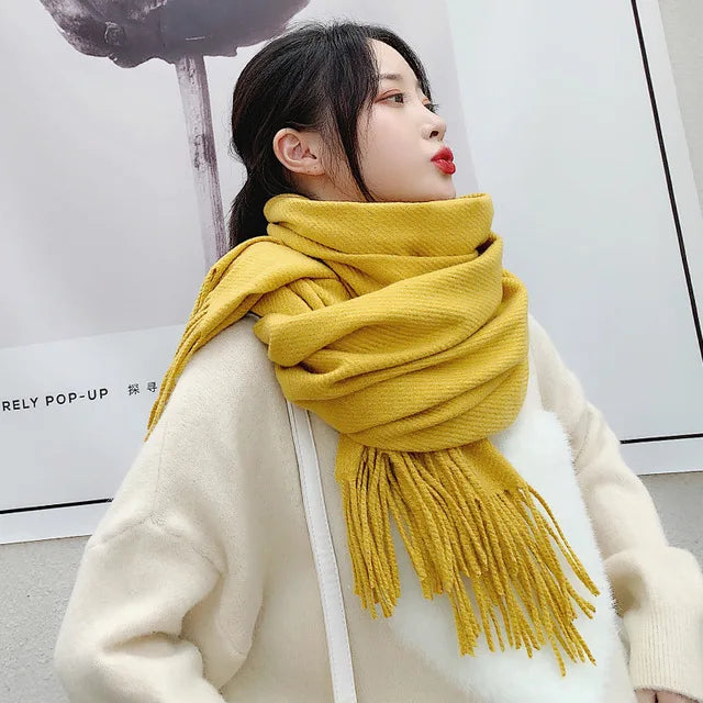Solid Color Cashmere-Feel Winter Scarf - Soft Shawl Wrap Gift