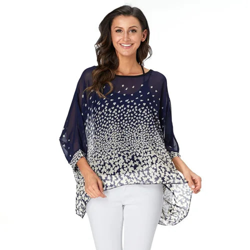 Plus Size Batwing Chiffon Blouse - Boho Loose Summer Shirt