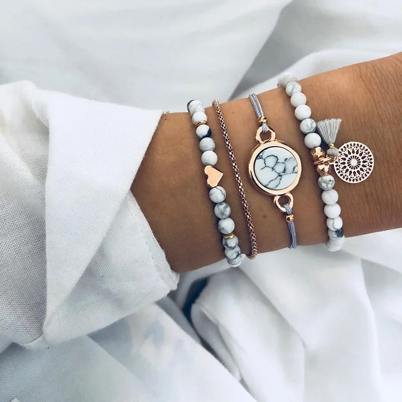 Boho Geometric Bracelet Set - Star Map Heart Charm Jewelry