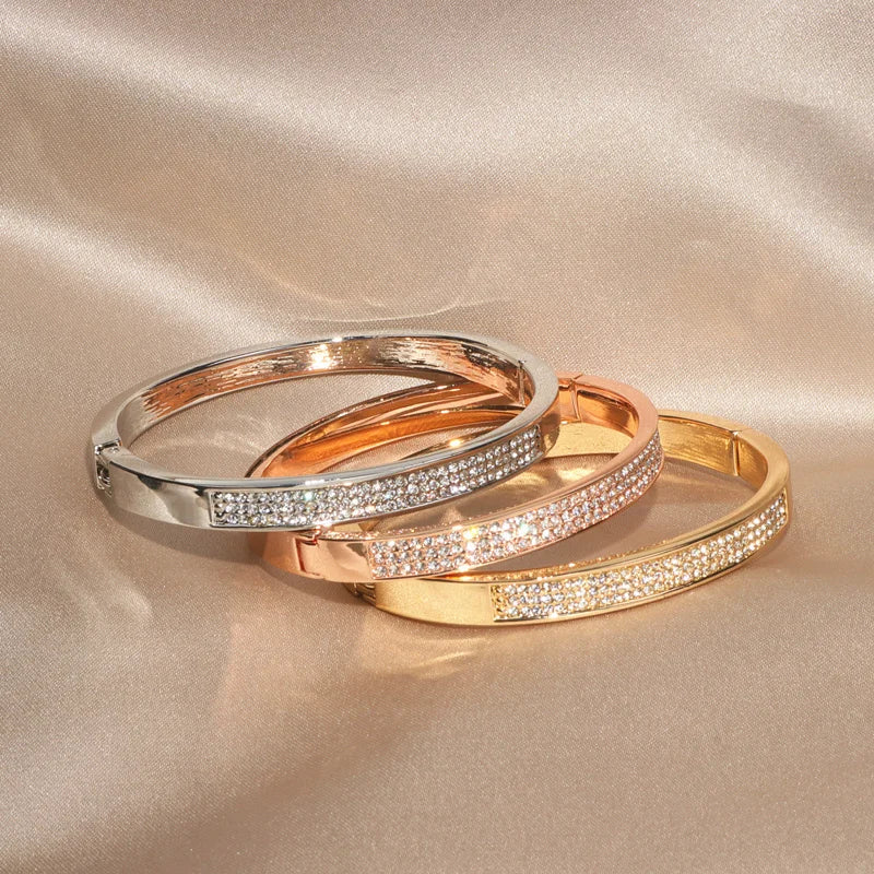 Elegant Crystal Cuff Bangle Bracelet - Gold Tone Wedding Jewelry
