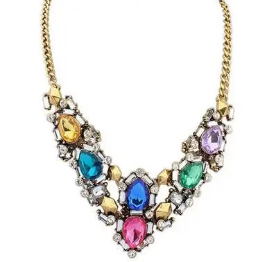 Vintage Gem Choker Necklace - Retro Statement Pendant Jewelry