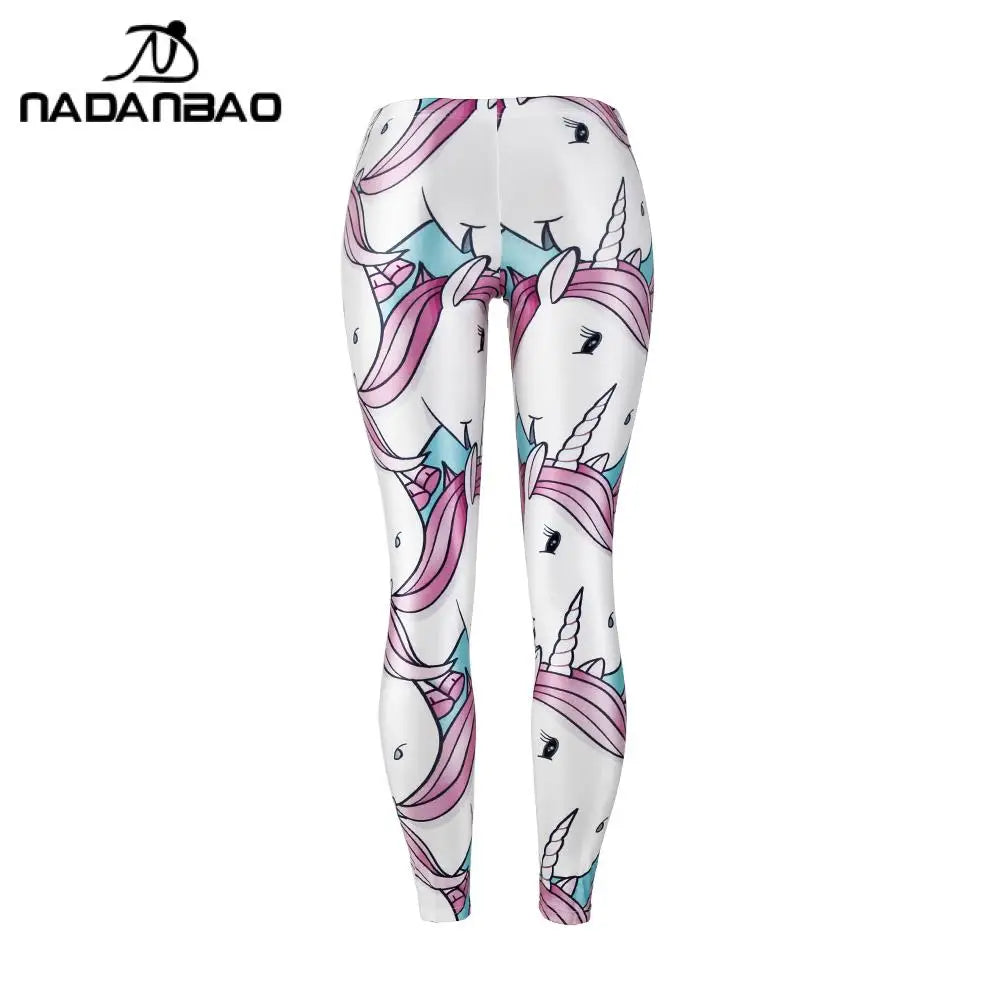 White Unicorn Print Leggings - Mid Waist Fitness and Jogging Pants
