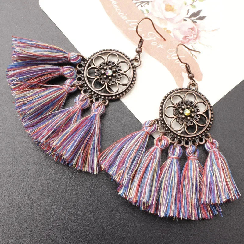 Bohemian Tassel Drop Earrings - Ethnic Red Sector Party Jewelry