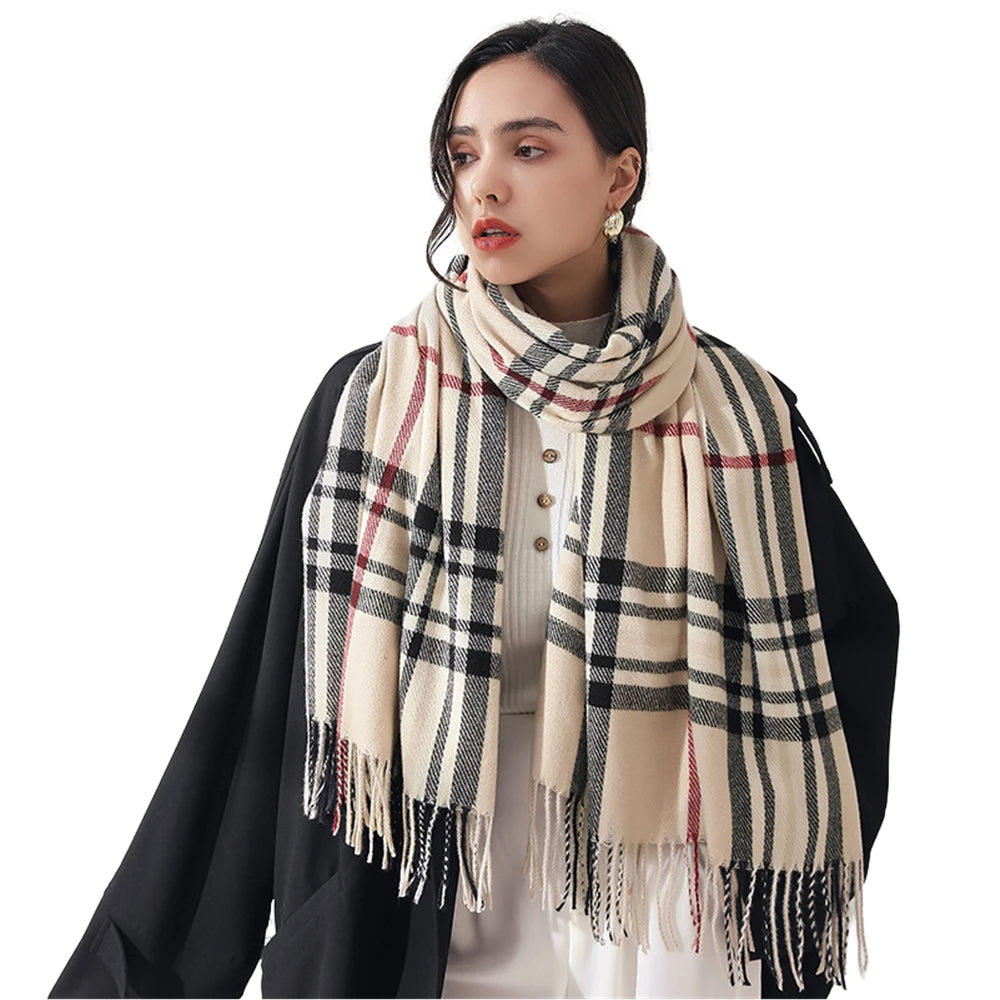 Classic Plaid Blanket Scarf - Cashmere-Feel Large Warm Shawl