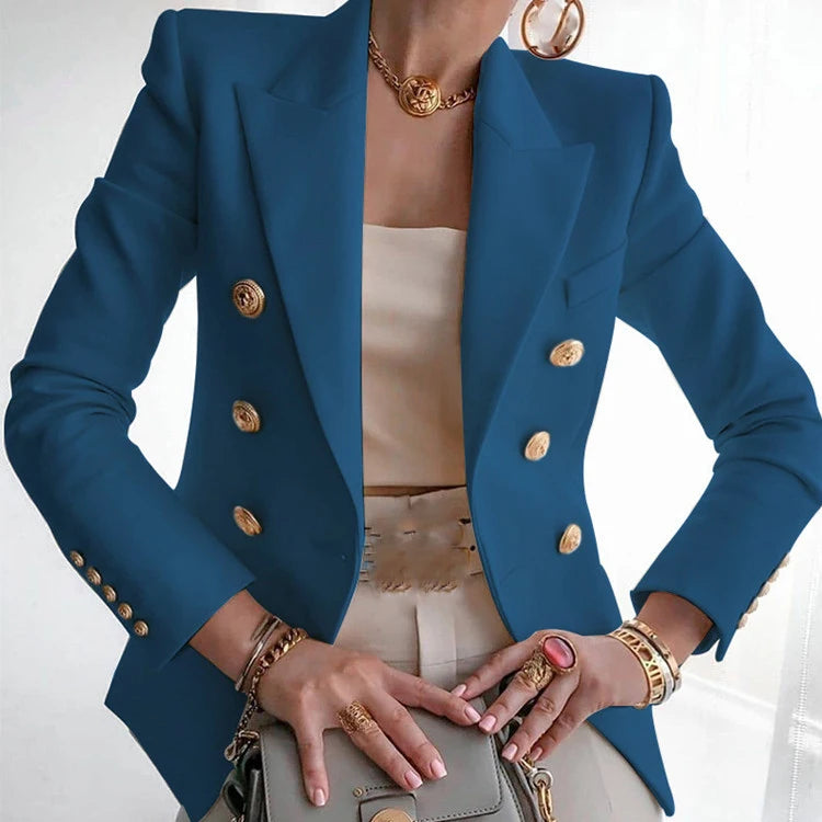 Turn Down Collar Office Blazer - Solid Long Sleeve Suit Coat