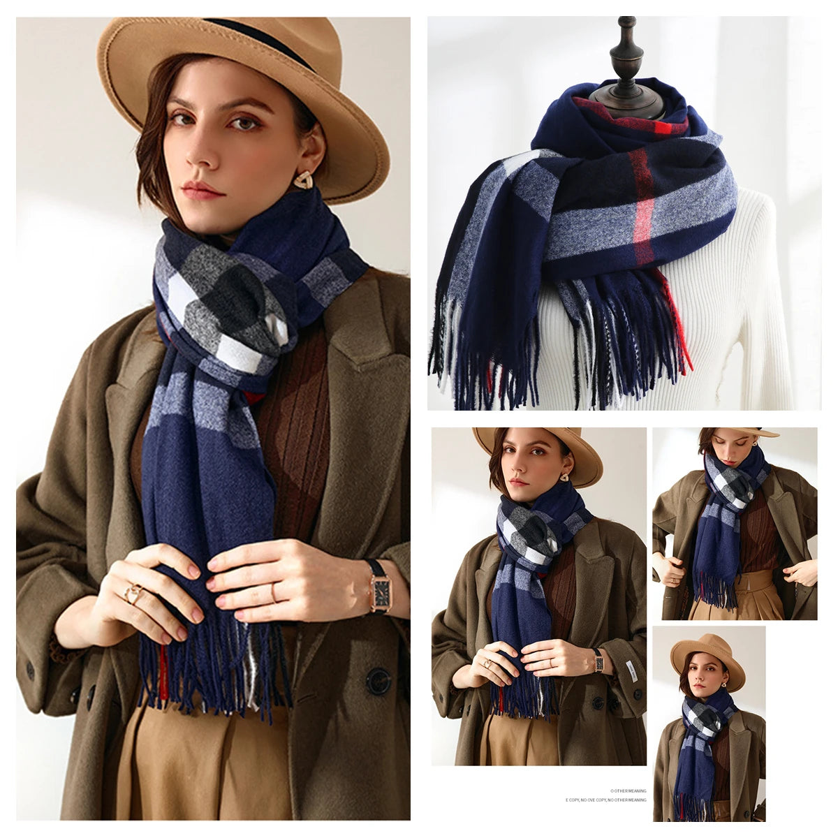 Classic Plaid Blanket Scarf - Cashmere-Feel Large Warm Shawl