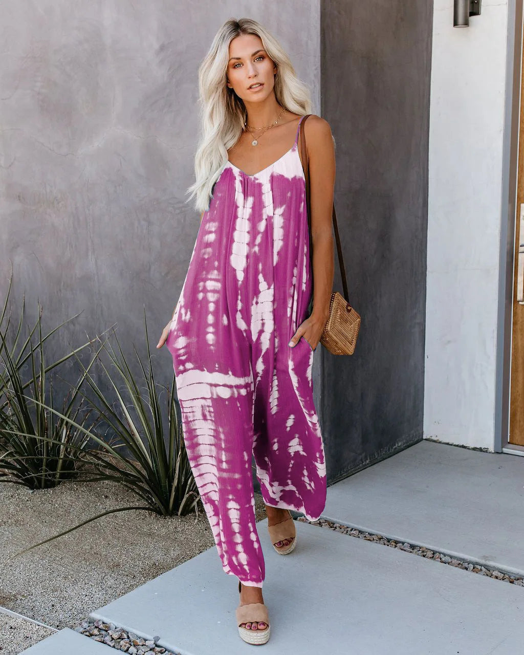 Rose Red Suspender Wide Leg Jumpsuit - Ankle Length Statement Outfit