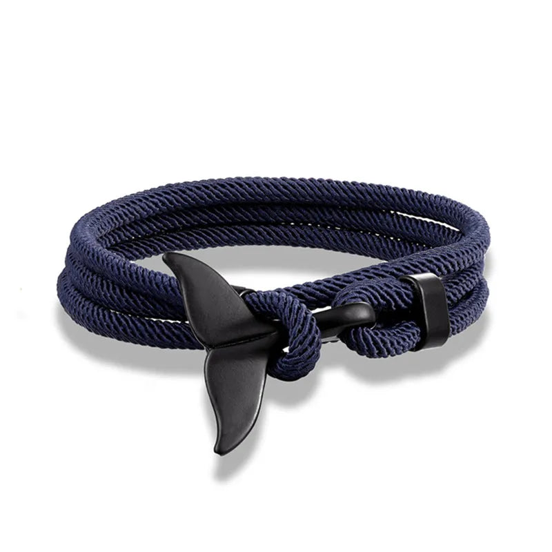 Ocean Anchor and Whale Tail Rope Bracelet - Adjustable Friendship Jewelry