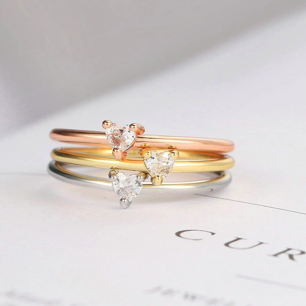 Sweet Heart Zircon Thin Ring - Minimalist Gold Color Proposal Jewelry